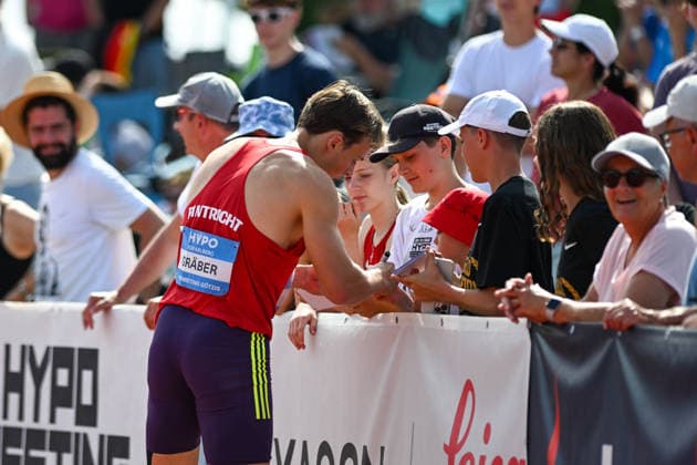 ATHLETICS - Hypomeeting Goetzis 2026 GOETZIS,AUSTRIA,31.MAY.26 - ATHLETICS - World Athletics Combined Events Tour, Hypomeeting, decathlon, 110m hurdles. Image shows Amadeus Graeber (GER) with fans.  GEPAxpictures xOliverxLerch