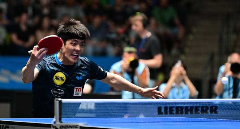 RECORD DATE NOT STATED Dang Qiu im Finale des TTBL Final Four in Frankfurt. Der deutsche Nationalspieler Dang Qiu von Borussia Düsseldorf im Einsatz gegen den 1. FC Saarbrücken-TT im Finale des TTBL Final Four in Frankfurt am Main in der Süwag Energie Arena am 31. Mai 2026. Frankfurt am Main Hessen Germany