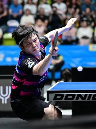 RECORD DATE NOT STATED Olympiasieger Fan Zhendong im Finale des TTBL Final Four in Frankfurt. Der chinesische Olympiasieger Fan Zhendong vom 1. FC Saarbrücken-TT im Einsatz gegen Borussia Düsseldorf im Finale des TTBL Final Four in Frankfurt am Main in der Süwag Energie Arena am 31. Mai 2026. Frankfurt am Main Hessen Germany