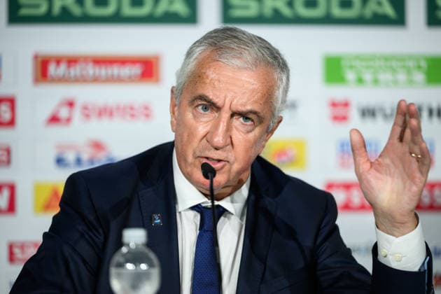 260531 IIHF President Luc Tardif at an end-of-tournament press conference, PK, Pressekonferenz organized by IIHF and the 2026 IIHF Ice hockey, Eishockey World Championship, WM, Weltmeisterschaft Organizing Committee during the 2026 IIHF Ice Hockey World Championship on May 31, 2026 in Zürich. Photo: Jesper Zerman BILDBYRAN kod JZ JZ0741 ishockey ice hockey ishockey-vm 2026 vm 2026 iihf world championship bbeng presskonferens Copyright: JESPERxZERMAN BB260531JZ020