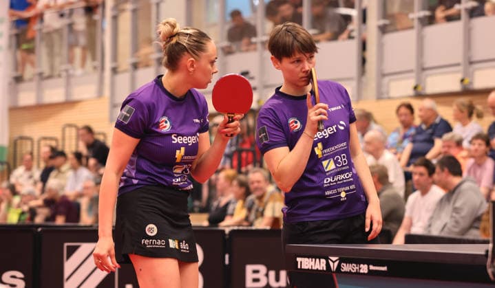 Sabina Surjan im Doppel mit Nina Mittelham (ttc) Aktion Oberkörper Tischtennis Finale Deutsche Meisterschaft Bundesliga Damen Saison 2025 2026 31.05.2026 ttc eastside Berlin vs TSV Dachau