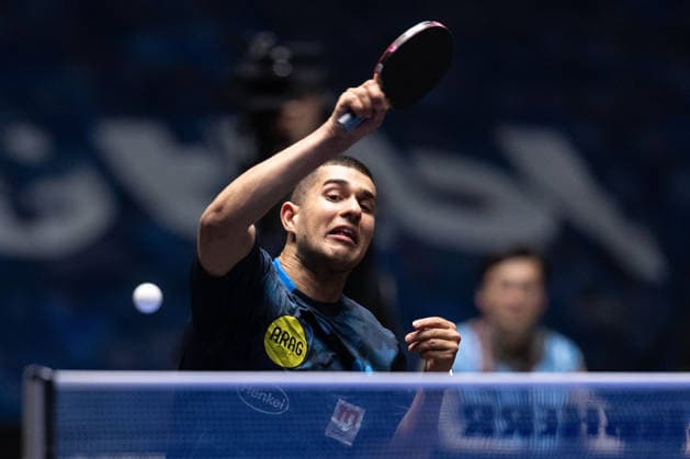 Kanak Jha (GER,USA Borussia Duesseldorf) hits a forehand during the final matches of the Liebherr TTBL Final4 Borussia Düsseldorf - FC Saarbrücken Tischtennis at the Süwag Energie ARENA on May 31, 2026, in Frankfurt, Germany Copyright: JoaquimxFerreira