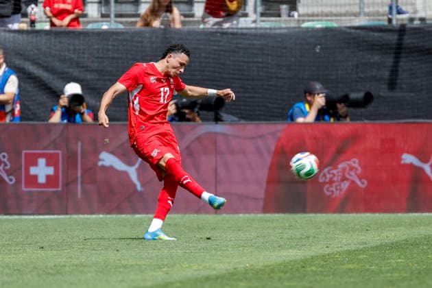 Ruben Vargas (Schweiz, 17) mit einem Pass , Schweiz, Fussball, Freundschaftsspiel, Schweiz vs. Jordanien, 31.05.2026, St. Gallen Kybunpark Hessen Schweiz Copyright: xGrantxHubbsx