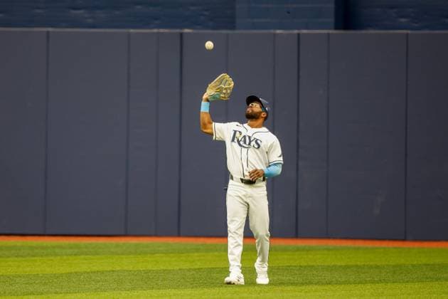 May 31, 2026, St. Petersburg, Florida, USA: Tampa Bay Rays center fielder Cedric Mullins (31) catches a pop fly hit by a17 for an out during the second inning at Tropicana Field on Sunday, May 31, 2026, in St. Petersburg. St. Petersburg USA - ZUMAs70_ 20260531_zan_s70_023 Copyright: xJeffereexWoox