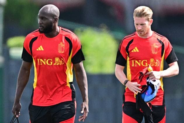 Belgium s Romelu Lukaku and Belgium s Kevin De Bruyne pictured during a training session of Belgian national soccer team Red Devils, at the Proximus Basecamp in Tubize, on Monday 01 June 2026. The Red Devils are playing a friendly game in Croatia tomorrow, part of the preparations for the 2026 FIFA World Cup, WM, Weltmeisterschaft, Fussball DIRKxWAEM  x175601894x