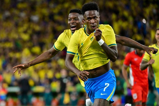 RECORD DATE NOT STATED 31st May 2026; Maracana Stadium, Rio de Janeiro, Brazil; Friendly International Football, Brazil versus Panama; Vinicius Jr. of Brazil celebrates after scoring the first goal of his team with Luiz Henrique MarcelloxDias DiaEsportivo