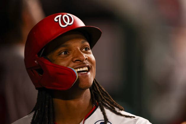 June 2, 2026, Washington D.C, District Of Columbia, United States: Washington, DC; Washington Nationals shortstop CJ Abrams (5) smiles in the dugout during the Major League Baseball game between the Washington Nationals and the Miami Marlins at Nationals Park on Tuesday, June 2, 2026. The Marlins beat the Nationals 7-3. Washington D.C United States - ZUMAp258 20260602_znp_p258_090 Copyright: xStevexPrakopex