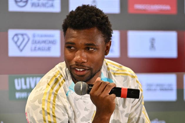 IPA85285346 - Noah Lyles (USA, 100m) during the press conference, PK, Pressekonferenz of IAAF Wanda Diamond League: Golden Gala Pietro Mennea at Olympic Stadium on June 3, 2026 in Rome, Italy  Copyright: xDomenicoxCippitelli IPAxSportx xx 85285346