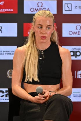 Foto IPP Roberto Ramaccia Roma 3 6 2026 Golden Gala Pietro Mennea 2026 press conference, PK, Pressekonferenz in Rome Nella foto Keely Hodgkinson 400m Women during the press conference at the Golden Gala in Rome. Italy Photo Press - World Copyright Roma italy Italia ITALY  Copyright: xR4924_italyphotopressx