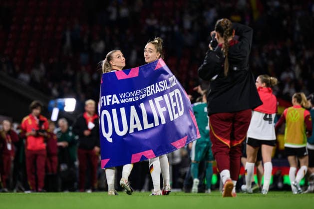 260605 Sophia Kleinherne and Elisa Senß of Germany celebrate after the FIFA Women s World Cup Qualifier football match between Germany and Norway on June 5, 2026 in Köln. Photo: Marius Simensen BILDBYRAN COP 238 MM0069 bbeng fotball soccer football fotboll FIFA World Cup, WM, Weltmeisterschaft, Fussball qualifiers vm-kvalifisering kvinner vm kvalik landskamp dam norge norway germany tyskland jubel Copyright: MARIUSxSIMENSEN BB260605ZH014