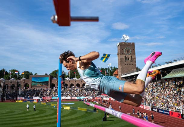 260607 Armand Duplantis of Sweden competes in the men s pole vault during Bauhaus-galan, part of the Diamond League series, June 7, 2026 in Stockholm. Photo: Maxim ThorÃ BILDBYRAN kod MT MT1057 friidrott athletics friidrett diamond league bauhaus-galan bbeng Stockholm sverige topx Copyright: MAXIMxTHORE BB260607MT106