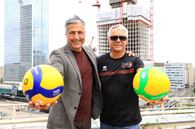 DEU, DVV, 1.VBL, BR Volleys, Neuer Trainer, 09.06.2026, Max-Schmeling-Halle, Berlin, DEU, DVV, 1.VBL, BR Volleys, Neuer Trainer, im Bild Trainer Andrea Anastasi (BR Volleys ), Praesident Niromand (BR Volleys)