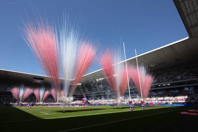 Bordeaux Sevens, SVNS Rugby World Championship, WM, Weltmeisterschaft Feuerwerk vor den Finalspielen. Drittes Turnier der SVNS World Championship, Siebener-Rugby WM vom 5. bis 7. Juni 2026 in Bordeaux (Frankreich). Finaltag, 7. Juni 2026., Bordeaux Region Nouvelle-Aquitaine Frankreich Stade Atlantique