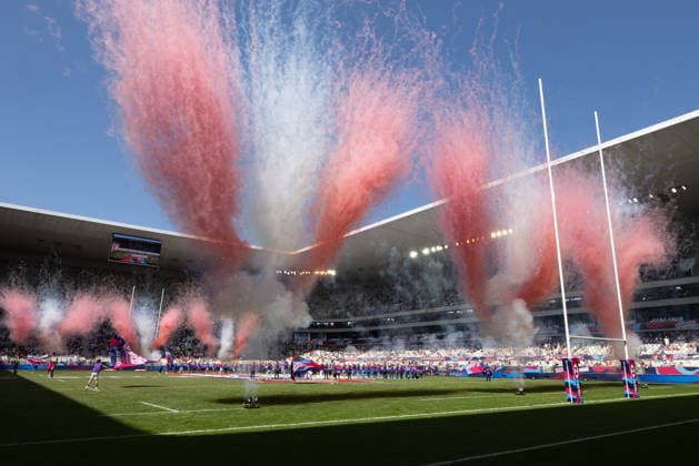 Bordeaux Sevens, SVNS Rugby World Championship, WM, Weltmeisterschaft Feuerwerk vor den Finalspielen. Drittes Turnier der SVNS World Championship, Siebener-Rugby WM vom 5. bis 7. Juni 2026 in Bordeaux (Frankreich). Finaltag, 7. Juni 2026., Bordeaux Region Nouvelle-Aquitaine Frankreich Stade Atlantique