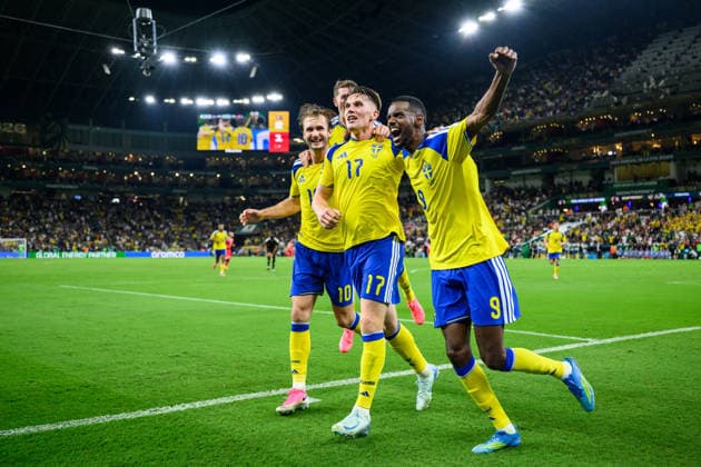 260614 Benjamin Nygren, Alexander Bernhardsson, Viktor Gyökeres and Alexander Isak of Sweden celebrate after 3-1 during the FIFA World Cup, WM, Weltmeisterschaft, Fussball 2026 football match between Sweden and Tunisia on June 14, 2026 in Monterrey. Photo: Joel Marklund BILDBYRAN kod JM PA1234 bbeng fotboll football soccer fotball vm fotbolls-vm fotball-vm fotbolls-vm 2026 fifa world cup 2026 sverige sweden sverige a tunisien tunisia jubel Copyright: JOELxMARKLUND BB260614JM173