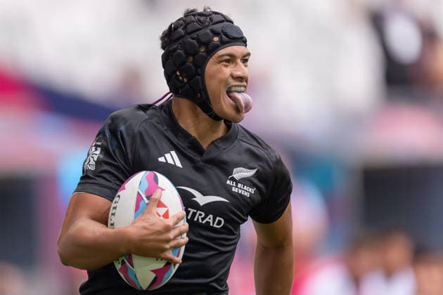 Bordeaux Sevens, SVNS Rugby World Championship, WM, Weltmeisterschaft Versuch durch Roderick Solo (Neuseeland, All Blacks Sevens). Drittes Turnier der SVNS World Championship, Siebener-Rugby WM vom 5. bis 7. Juni 2026 in Bordeaux (Frankreich). Tag 1, Gruppenspiele am 5. Juni 2026., Bordeaux Region Nouvelle-Aquitaine Frankreich Stade Atlantique