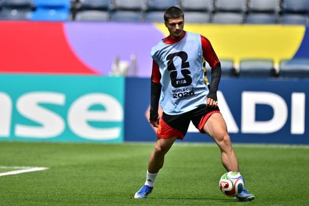 Belgium s Matias Fernandez-Pardo pictured during a training session of Belgian national soccer team Red Devils at the LA Galaxy stadium in Los Angeles, USA, on Saturday 20 June 2026. The Red Devils prepare for their second game in the group stage of the 2026 FIFA World Cup, WM, Weltmeisterschaft, Fussball DIRKxWAEM  x178497245x