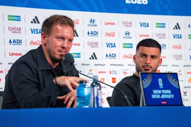 FIFA Fussball Weltmeisterschaft 2026, Gruppe E, Spiel 3, Ecuador vs Deutschand, 24.06.2026, Metlife-Stadion in New Jersey Pressekonferenz vor dem Spiel mit Julian Nagelsmann (Deutschland) und Deniz Undav (Deutschland) Copyright: xBahhoxKarax