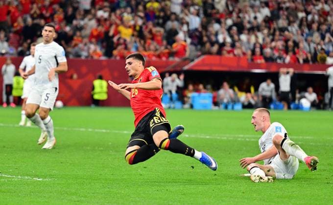 Belgium s Matias Fernandez-Pardo pictured in action during a soccer game between Belgian national team, Nationalteam Red Devils and New Zealand, on Friday 26 June 2026, at the BC Place Vancouver stadium in Vancouver, Canada, the third game in the group stage of the FIFA World Cup, WM, Weltmeisterschaft, Fussball 2026. The Diables Rouges - Rode Duivels were drawn into Group G. DIRKxWAEM  x179496624x