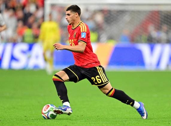 Belgium s Matias Fernandez-Pardo pictured in action with the ball during a soccer game between Belgian national team, Nationalteam Red Devils and New Zealand, on Friday 26 June 2026, at the BC Place Vancouver stadium in Vancouver, Canada, the third game in the group stage of the FIFA World Cup, WM, Weltmeisterschaft, Fussball 2026. The Diables Rouges - Rode Duivels were drawn into Group G. DIRKxWAEM  x179498506x