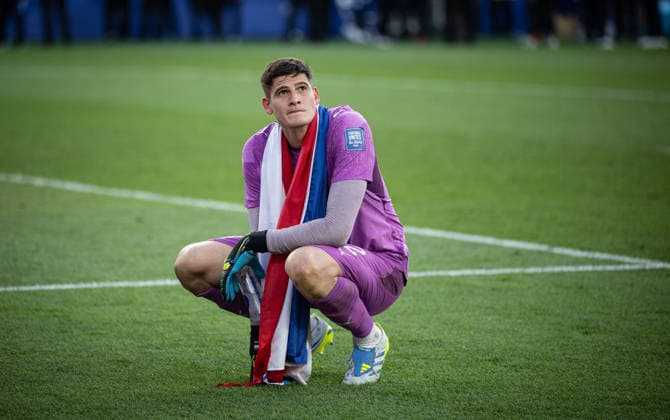 Fussball FIFA WM 2026 Sechzehntelfinale in Boston Deutschland - Paraguay 29.06.2026 Matchwinner, Torwart Orlando Gill (Paraguay) nach dem Spiel