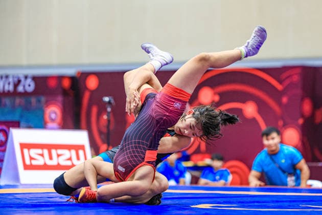 Sport Bilder des Tages U20 Wrestling Asian Championships 2026 50kg WW - Yuting Yuan (CHN) df. Medina Kuanyshbek (KAZ)