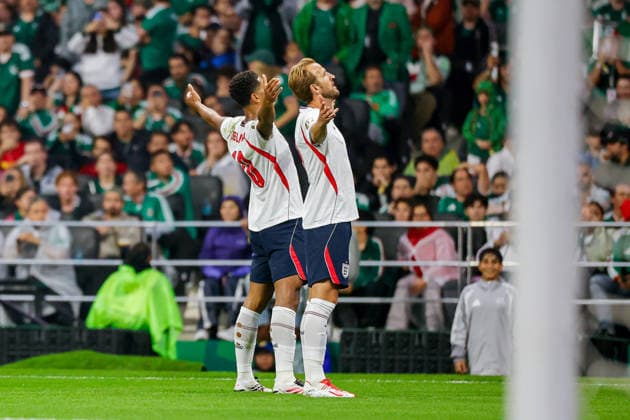 Sport Themen der Woche KW27 FIFA World Cup, WM, Weltmeisterschaft, Fussball 2026 MEXICO VS ENGLAND FIFA WORLD CUP 2026 MEXICO VS ENGLAND MEXICO VS ENGLAND 05072026 MEXICO CITY, MEXICO. Action photo of Jude Bellingham (L) and Harry Kane (R) of England celebrating a goal, during game of the FIFA World Cup 2026 held at the Estadio Ciudad de Mexico of Mexico City. Foto de accion de Jude Bellingham (I) y Harry Kane (D) de Inglaterra celebrando un gol, durante juego de Copa del Mundo 2026 de la FIFA en el Estadio Ciudad de MÃ xico de la Ciudad de Mexico. PHOTO BY IMAGENSHOP AGENCIA FOTOGRAFICA MEXICO CITY MEXICO CITY MEXICO Copyright: xYOALIxMARTINEZx
