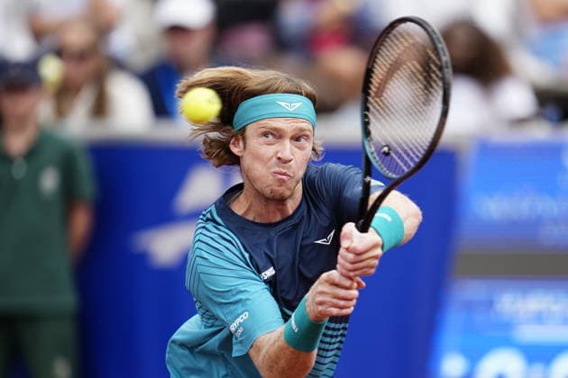 Sport Themen der Woche KW29 Sport Bilder des Tages BASTAD, SVERIGE 20260719 Andrey Rublev under herrarnas singel final i tennismatchen mellan Rysslands Andrey Rublev och Italiens Luciano Darderi i i Nordea Open i Bastad. BASTAD SVERIGE x9200x