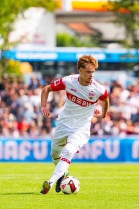 Testspiel: TSG Balingen vs. VfB Stuttgart; 19.07.2026 Balingen, GERMANY - 19. July 2027: Lazar Jovanovic (VfB Stuttgart, 45) während dem Testspiel zwischen der TSG Balingen und dem VfB Stuttgart in der BIZERBA ARENA, Balingen. Copyright: xBEAUTIFULxSPORTS Steinx