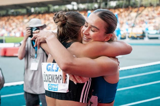 Ernst Jolina (TV Wattenscheid 01, 100m Frauen, 1332), Lueckenkemper Gina (SCC Berlin, 100m Frauen, 212), GER, Leichtathletik, Athletics, Deutsche Meisterschaften, Die Finals, Wattenscheid, 25.07.2026, GER, Leichtathletik, Athletics, Deutsche Meisterschaften, Die Finals, Wattenscheid, 25.07.2026 Wattenscheid Copyright: xStefanxMayerx EP_SMR