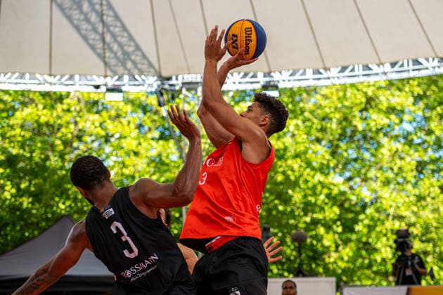 Der Stamm Aachen (orange) gegen Sparkasse Bochum (schwarz) - Spiel um Platz 3 Männer - 3x3 Basketball - Die Finals 2026 (25.07.2026, Neues Rathaus (Hannover, GER), Copyright: xJanxGuentherx