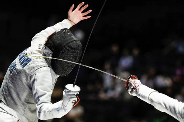 CHINA, HONG KONG - JULY 30, 2026: Athlete Anna Solovyova of Russia fights in her team foil bout against Maria Marino of Spain during the 2026 Kerry Fencing World Championships. Mikhail Sinitsyn TASS  95618949
