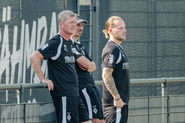 Eugen Polanski (Borussia Moenchengladbach, Trainer) mit Markus Gellhaus (Borussia Moenchengladbach, Co-Trainer) und Jan Moritz Lichte (Borussia Moenchengladbach, Co-Trainer). Oeffentliches Training Borussia Moenchengladbach auf dem Trainingsgelaende am ista-Borussia Park, 1. Bundesliga, Fussball, Saison 2026 2027, 30.07.2026 oeffentliches Training Borussia Moenchengladbach, 1. Bundesliga, Saison 2026 2027, 30.07.2026 Moenchengladbach Copyright: xEibner-Pressefoto ThomasxHaeslerx EP_THR