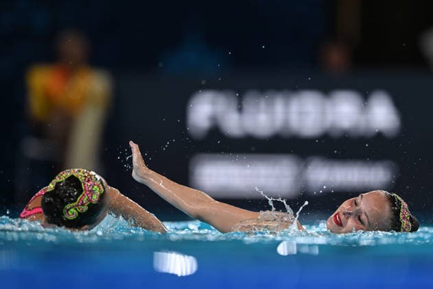 France, Paris, Centre Aquatique Olympique Metropole du Grand Paris, 31.07.2026, European Aquatics Championships Artistic Swimming - Day 1 - Duet Free Preliminary, Laelys Alavez and Romane Lunel of France Photo by Eibner Pressefoto Tino Henschel European Aquatics Championships Artistic Swimming - Day 1 - Duet Free Preliminary Paris Copyright: xEibnerxPressefotox