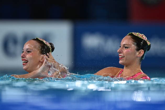 France, Paris, Centre Aquatique Olympique Metropole du Grand Paris, 31.07.2026, European Aquatics Championships Artistic Swimming - Day 1 - Duet Free Preliminary, Laelys Alavez and Romane Lunel of France Photo by Eibner Pressefoto Tino Henschel European Aquatics Championships Artistic Swimming - Day 1 - Duet Free Preliminary Paris Copyright: xEibnerxPressefotox