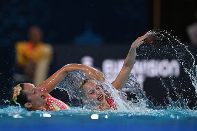 France, Paris, Centre Aquatique Olympique Metropole du Grand Paris, 31.07.2026, European Aquatics Championships Artistic Swimming - Day 1 - Duet Free Preliminary, Laelys Alavez and Romane Lunel of France Photo by Eibner Pressefoto Tino Henschel European Aquatics Championships Artistic Swimming - Day 1 - Duet Free Preliminary Paris Copyright: xEibnerxPressefotox