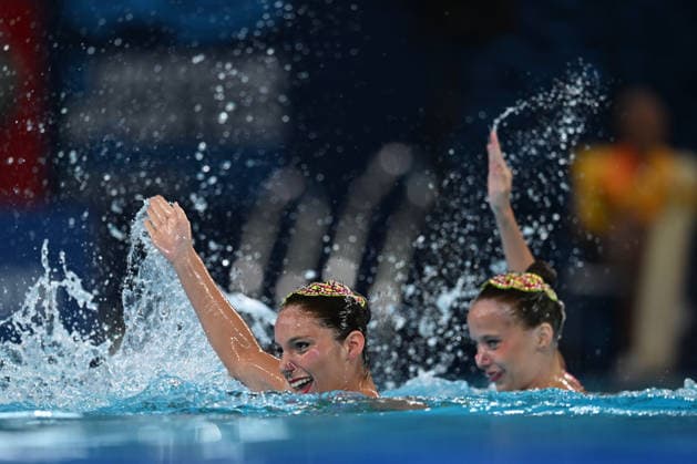 France, Paris, Centre Aquatique Olympique Metropole du Grand Paris, 31.07.2026, European Aquatics Championships Artistic Swimming - Day 1 - Duet Free Preliminary, Laelys Alavez and Romane Lunel of France Photo by Eibner Pressefoto Tino Henschel European Aquatics Championships Artistic Swimming - Day 1 - Duet Free Preliminary Paris Copyright: xEibnerxPressefotox