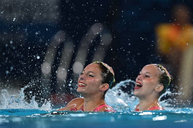 France, Paris, Centre Aquatique Olympique Metropole du Grand Paris, 31.07.2026, European Aquatics Championships Artistic Swimming - Day 1 - Duet Free Preliminary, Laelys Alavez and Romane Lunel of France Photo by Eibner Pressefoto Tino Henschel European Aquatics Championships Artistic Swimming - Day 1 - Duet Free Preliminary Paris Copyright: xEibnerxPressefotox