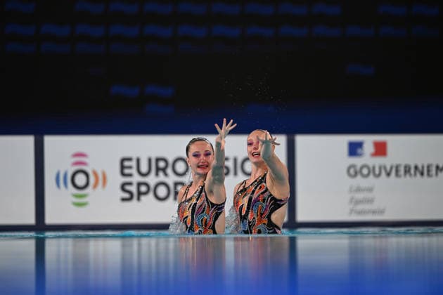 France, Paris, Centre Aquatique Olympique Metropole du Grand Paris, 31.07.2026, European Aquatics Championships Artistic Swimming - Day 1 - Duet Free Preliminary, Anna-Sophia Aeschbacher and Ixchel Honer of Switzerland Photo by Eibner Pressefoto Tino Henschel European Aquatics Championships Artistic Swimming - Day 1 - Duet Free Preliminary Paris Copyright: xEibnerxPressefotox