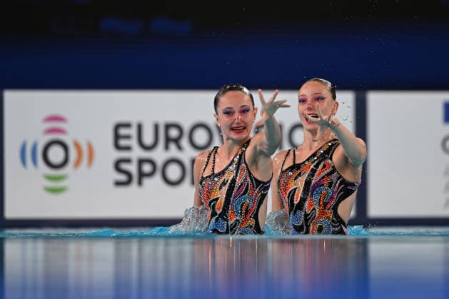 France, Paris, Centre Aquatique Olympique Metropole du Grand Paris, 31.07.2026, European Aquatics Championships Artistic Swimming - Day 1 - Duet Free Preliminary, Anna-Sophia Aeschbacher and Ixchel Honer of Switzerland Photo by Eibner Pressefoto Tino Henschel European Aquatics Championships Artistic Swimming - Day 1 - Duet Free Preliminary Paris Copyright: xEibnerxPressefotox