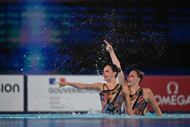 France, Paris, Centre Aquatique Olympique Metropole du Grand Paris, 31.07.2026, European Aquatics Championships Artistic Swimming - Day 1 - Duet Free Preliminary, Anna-Sophia Aeschbacher and Ixchel Honer of Switzerland Photo by Eibner Pressefoto Tino Henschel European Aquatics Championships Artistic Swimming - Day 1 - Duet Free Preliminary Paris Copyright: xEibnerxPressefotox