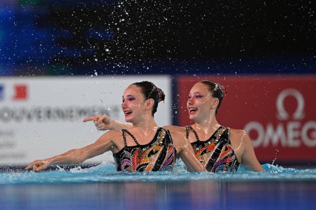 France, Paris, Centre Aquatique Olympique Metropole du Grand Paris, 31.07.2026, European Aquatics Championships Artistic Swimming - Day 1 - Duet Free Preliminary, Anna-Sophia Aeschbacher and Ixchel Honer of Switzerland Photo by Eibner Pressefoto Tino Henschel European Aquatics Championships Artistic Swimming - Day 1 - Duet Free Preliminary Paris Copyright: xEibnerxPressefotox