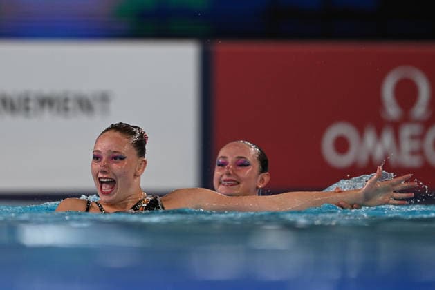 France, Paris, Centre Aquatique Olympique Metropole du Grand Paris, 31.07.2026, European Aquatics Championships Artistic Swimming - Day 1 - Duet Free Preliminary, Anna-Sophia Aeschbacher and Ixchel Honer of Switzerland Photo by Eibner Pressefoto Tino Henschel European Aquatics Championships Artistic Swimming - Day 1 - Duet Free Preliminary Paris Copyright: xEibnerxPressefotox