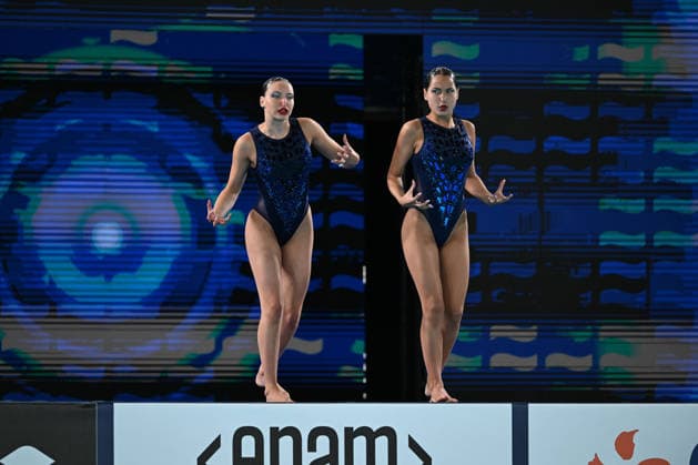 France, Paris, Centre Aquatique Olympique Metropole du Grand Paris, 31.07.2026, European Aquatics Championships Artistic Swimming - Day 1 - Duet Free Preliminary, Raya Furnadzhieva and Lora Zheynova of Bulgaria Photo by Eibner Pressefoto Tino Henschel European Aquatics Championships Artistic Swimming - Day 1 - Duet Free Preliminary Paris Copyright: xEibnerxPressefotox