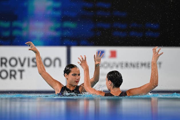 France, Paris, Centre Aquatique Olympique Metropole du Grand Paris, 31.07.2026, European Aquatics Championships Artistic Swimming - Day 1 - Duet Free Preliminary, Raya Furnadzhieva and Lora Zheynova of Bulgaria Photo by Eibner Pressefoto Tino Henschel European Aquatics Championships Artistic Swimming - Day 1 - Duet Free Preliminary Paris Copyright: xEibnerxPressefotox