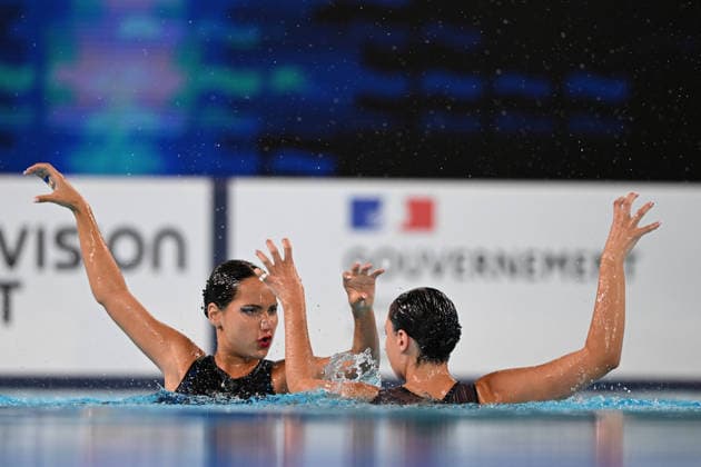 France, Paris, Centre Aquatique Olympique Metropole du Grand Paris, 31.07.2026, European Aquatics Championships Artistic Swimming - Day 1 - Duet Free Preliminary, Raya Furnadzhieva and Lora Zheynova of Bulgaria Photo by Eibner Pressefoto Tino Henschel European Aquatics Championships Artistic Swimming - Day 1 - Duet Free Preliminary Paris Copyright: xEibnerxPressefotox