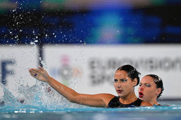 France, Paris, Centre Aquatique Olympique Metropole du Grand Paris, 31.07.2026, European Aquatics Championships Artistic Swimming - Day 1 - Duet Free Preliminary, Raya Furnadzhieva and Lora Zheynova of Bulgaria Photo by Eibner Pressefoto Tino Henschel European Aquatics Championships Artistic Swimming - Day 1 - Duet Free Preliminary Paris Copyright: xEibnerxPressefotox