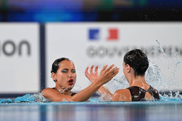France, Paris, Centre Aquatique Olympique Metropole du Grand Paris, 31.07.2026, European Aquatics Championships Artistic Swimming - Day 1 - Duet Free Preliminary, Raya Furnadzhieva and Lora Zheynova of Bulgaria Photo by Eibner Pressefoto Tino Henschel European Aquatics Championships Artistic Swimming - Day 1 - Duet Free Preliminary Paris Copyright: xEibnerxPressefotox