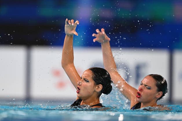 France, Paris, Centre Aquatique Olympique Metropole du Grand Paris, 31.07.2026, European Aquatics Championships Artistic Swimming - Day 1 - Duet Free Preliminary, Raya Furnadzhieva and Lora Zheynova of Bulgaria Photo by Eibner Pressefoto Tino Henschel European Aquatics Championships Artistic Swimming - Day 1 - Duet Free Preliminary Paris Copyright: xEibnerxPressefotox