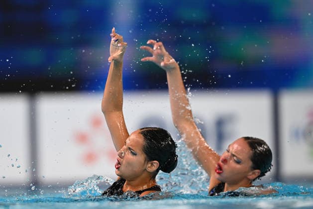 France, Paris, Centre Aquatique Olympique Metropole du Grand Paris, 31.07.2026, European Aquatics Championships Artistic Swimming - Day 1 - Duet Free Preliminary, Raya Furnadzhieva and Lora Zheynova of Bulgaria Photo by Eibner Pressefoto Tino Henschel European Aquatics Championships Artistic Swimming - Day 1 - Duet Free Preliminary Paris Copyright: xEibnerxPressefotox